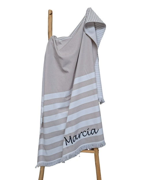 Gestreepte hamamdoek met badstof