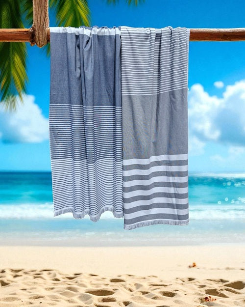 Gestreepte hamamdoek met badstof