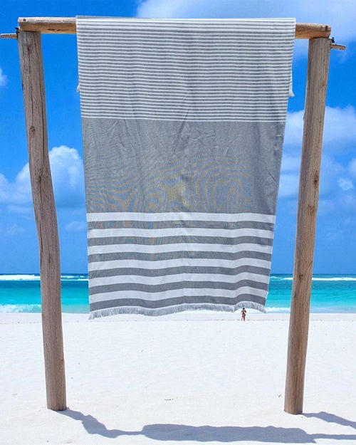 Gestreepte hamamdoek met badstof