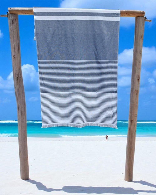 Gestreepte hamamdoek met badstof