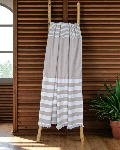 Gestreepte hamamdoek met badstof