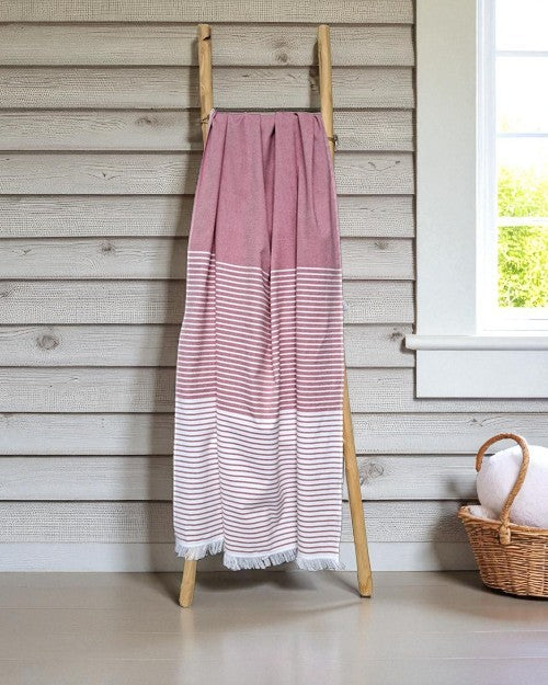 Gestreepte hamamdoek met badstof