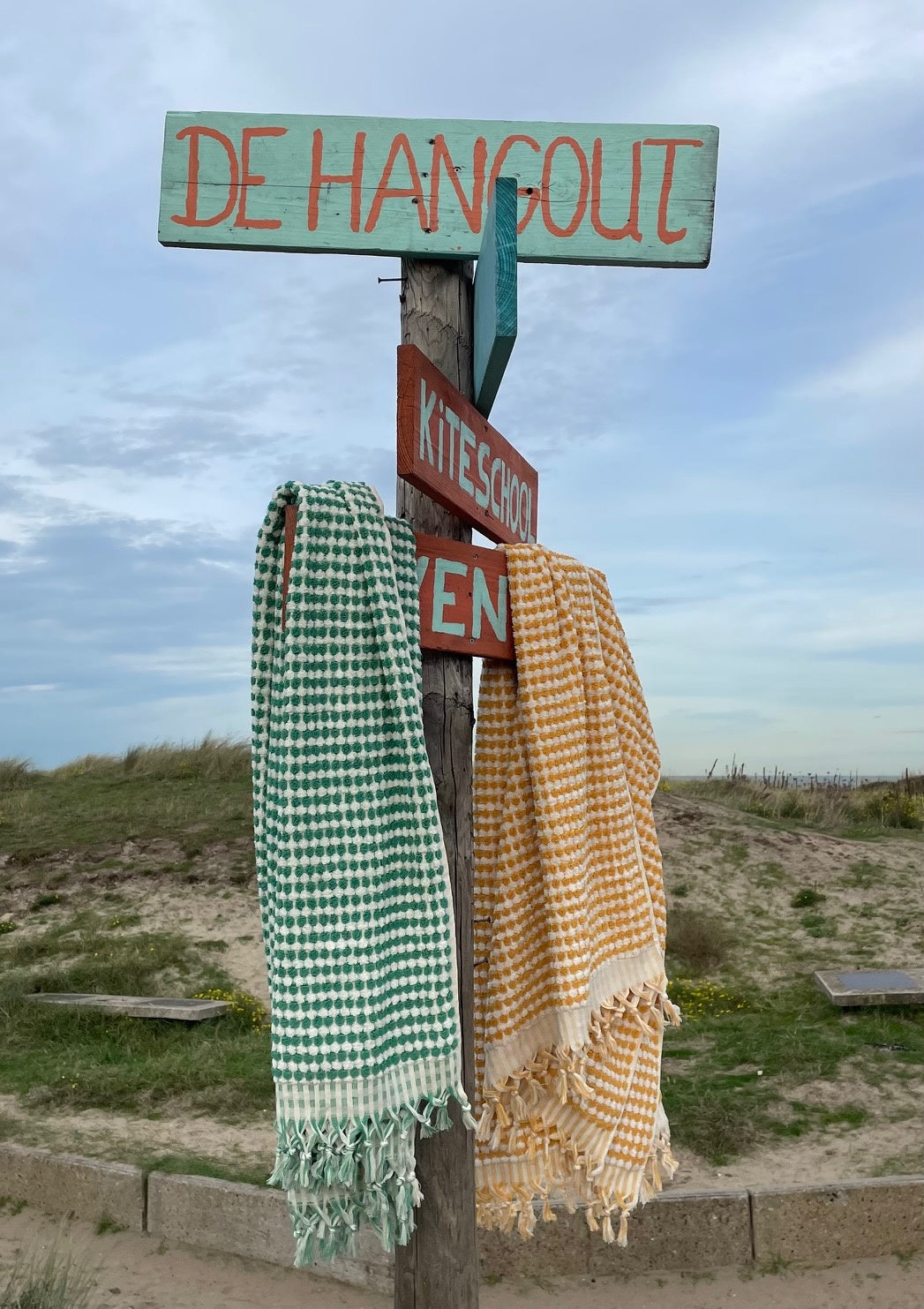 Grote handdoek Pom groen + geel