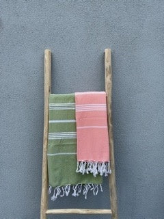 Hamamdoek mosgroen en peach