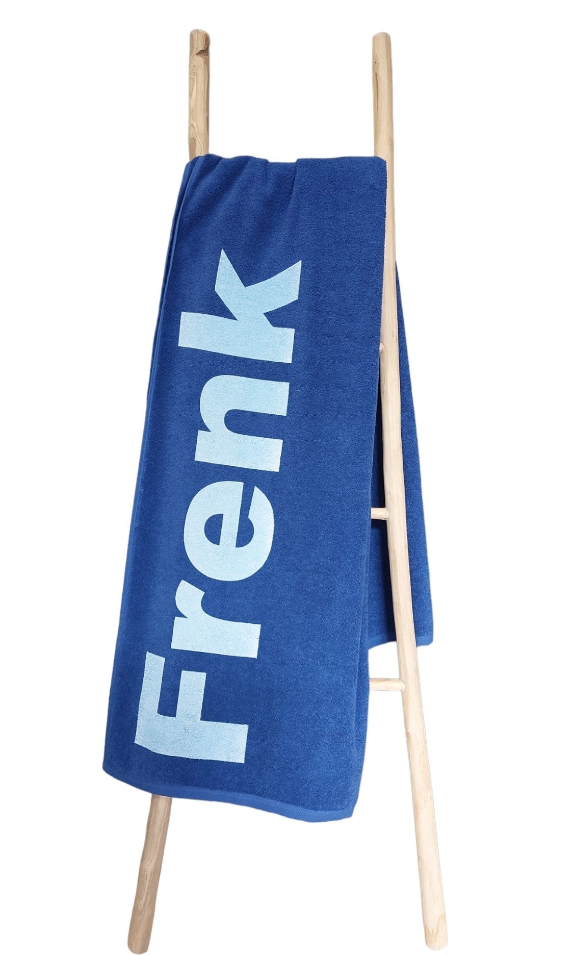 Kobalt strandlaken met badstof met print