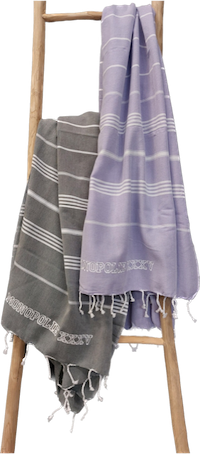 lila en antraciet hamamdoek borduren