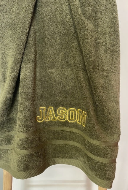 Luxe badlaken borduren olijfgroen