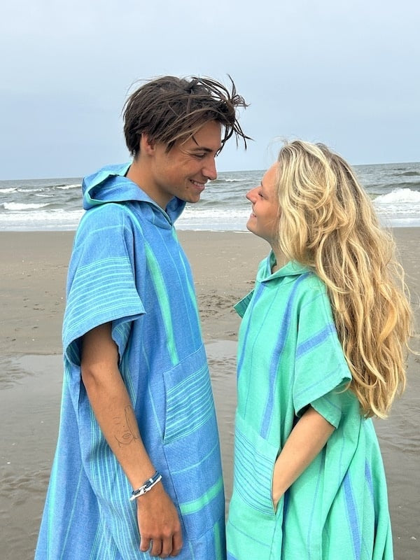 Ottomania omkleed-poncho petrol en zeegroen