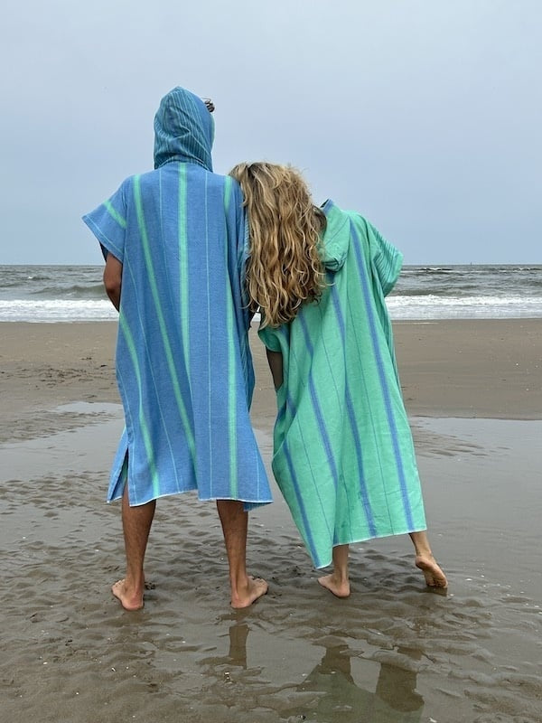 Ottomania omkleed-poncho zeegroen en petrol