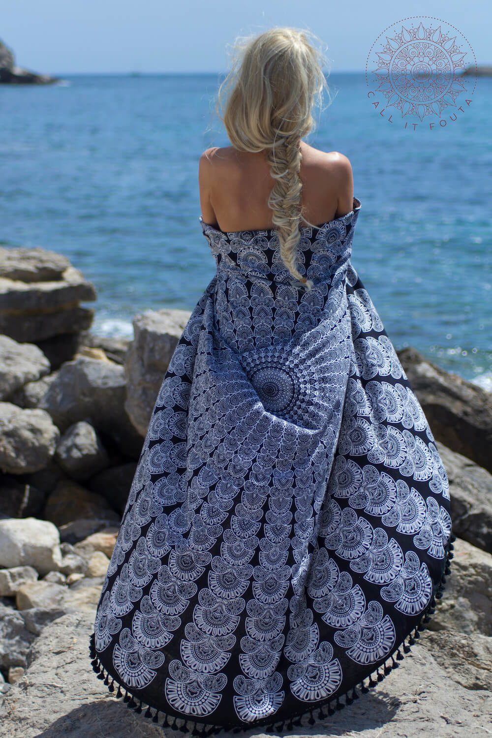 Rond strandlaken zwart-wit