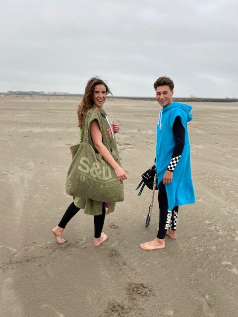S< surfponcho olijf & turquoise