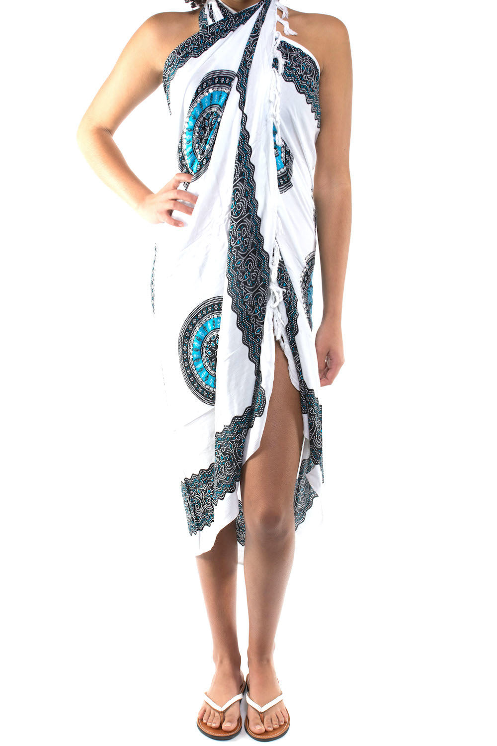 sarong white aqua blue black