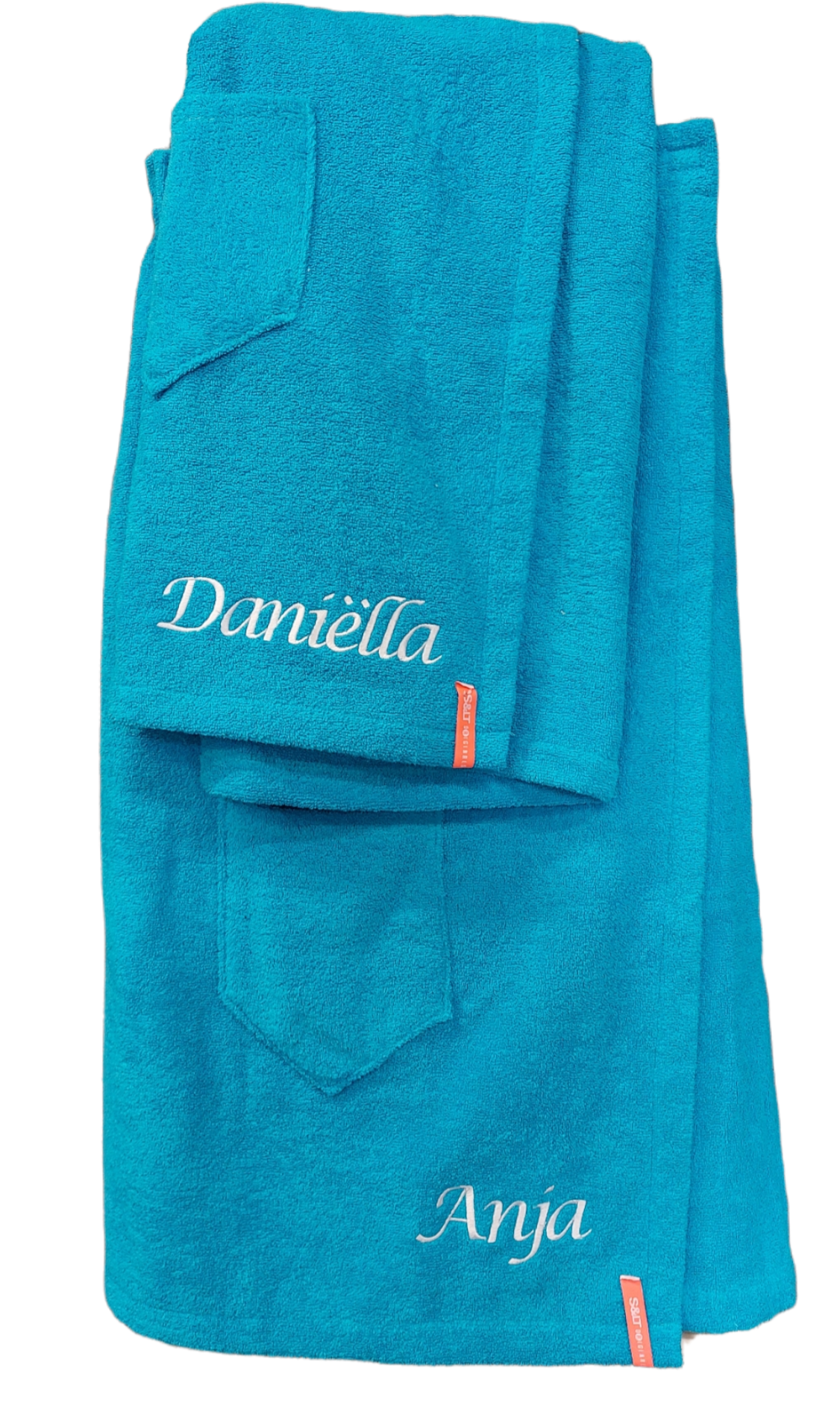 Saunakilt dames met naam turquoise