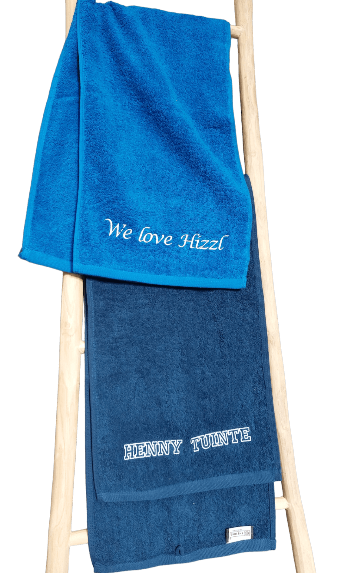 Sporthanddoek met borduring navy en kobalt