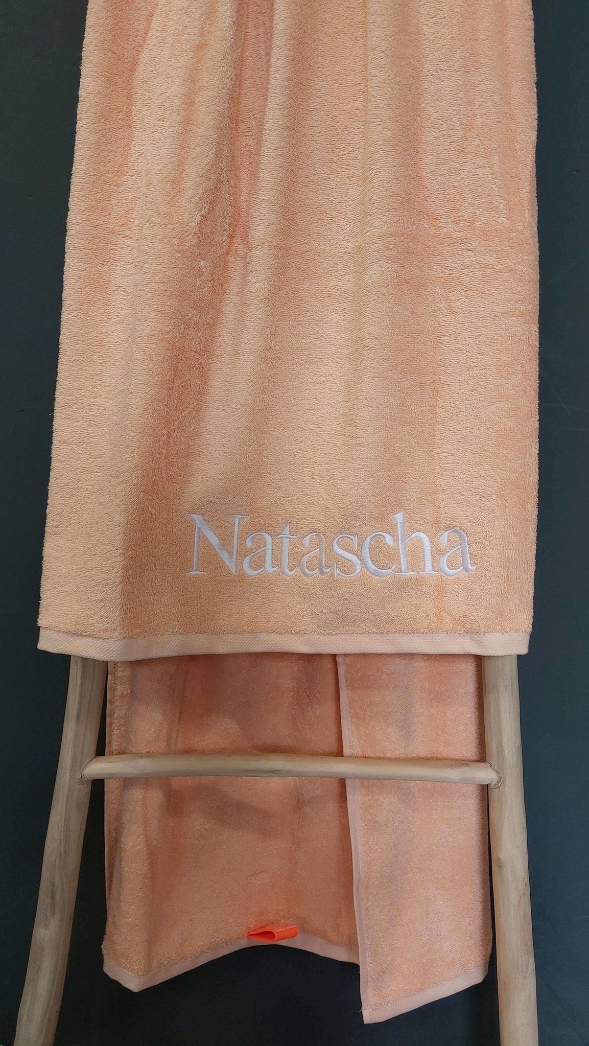 Strandlaken badstof peach  borduring