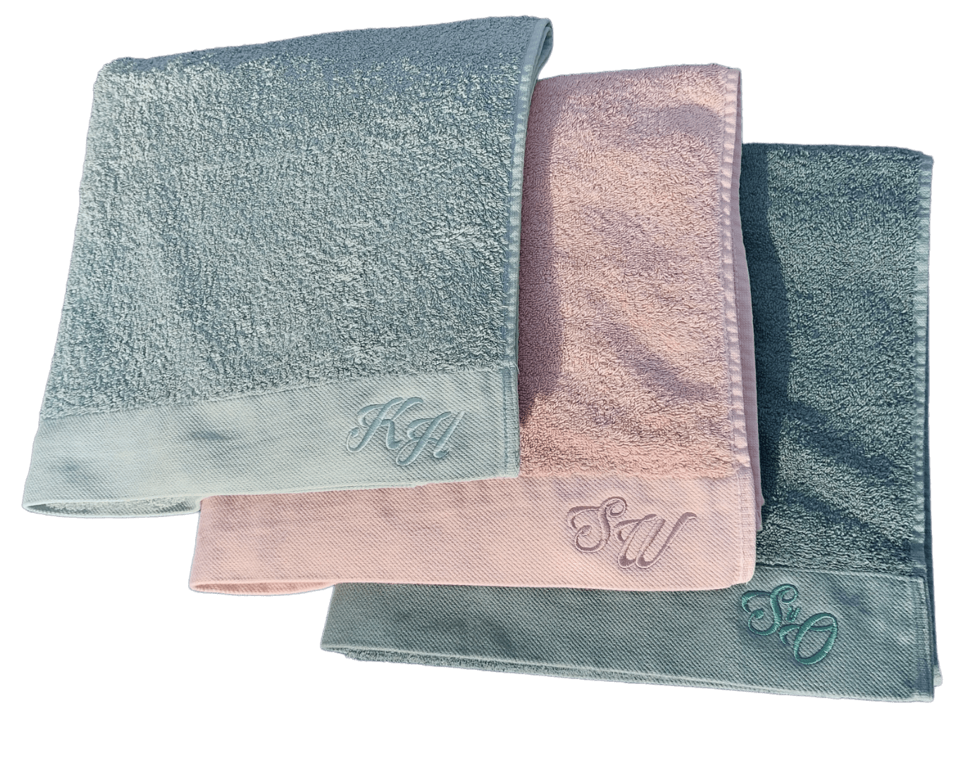 Walra handdoek met initialen jade, p.roze, d.groene