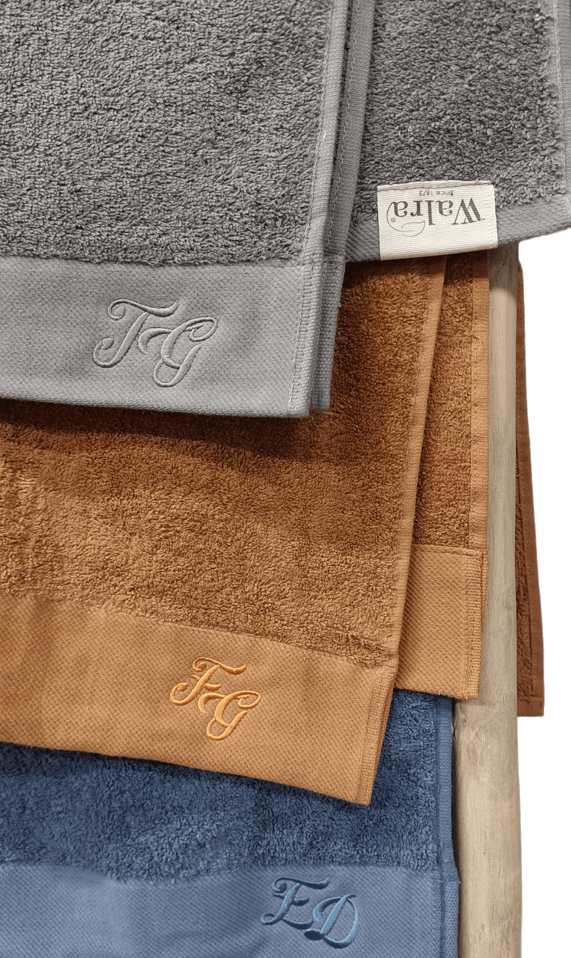 Walra remade cognac,blauw, taupe met initialen