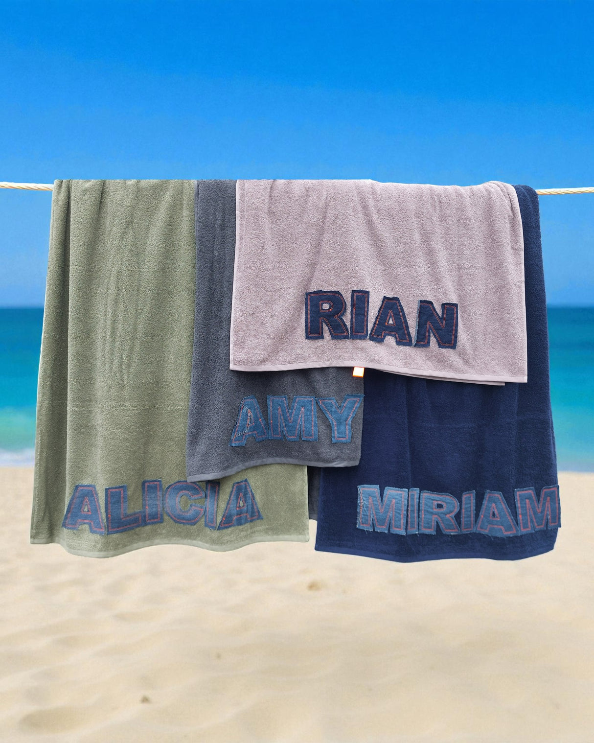 Strandtuch mit Namen Jeans