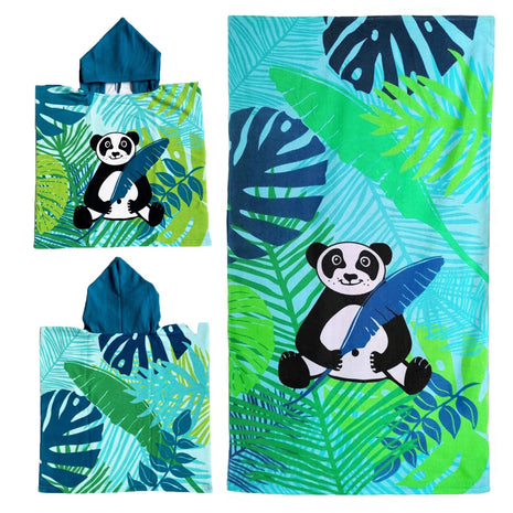 Badponcho + kinderstrandlaken Panda