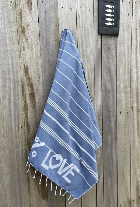 Blauwe hamamdoek 100% love