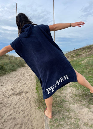 Donkerblauwe poncho met print