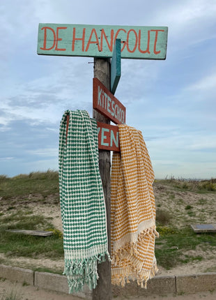 Grote handdoek Pom groen + geel