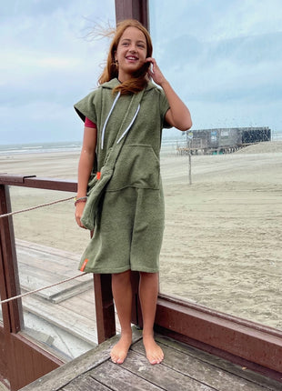 Kinder surfponcho olijfgroen