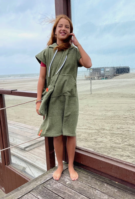Kinder surfponcho olijfgroen