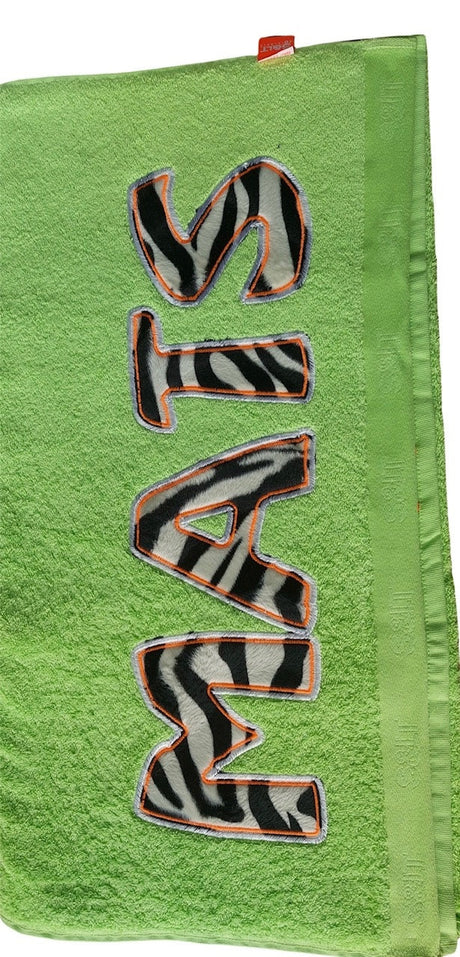 limegroen badlaken met zebraprint