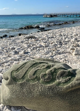 Olijfgroen strandtas met naam