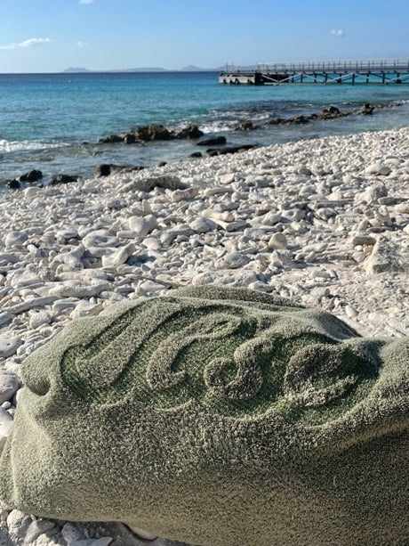 Olijfgroen strandtas met naam