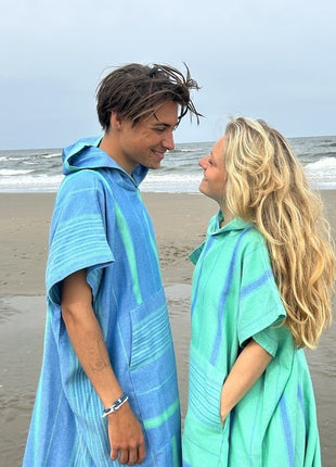 Ottomania omkleed-poncho petrol en zeegroen