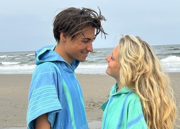 Ottomania omkleed-poncho petrol en zeegroen