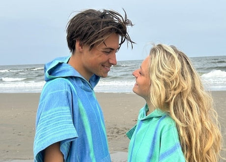 Ottomania omkleed-poncho petrol en zeegroen