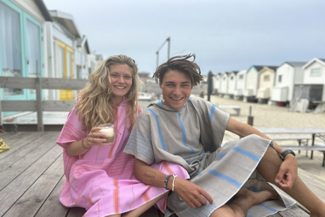 Ottomania omkleed-poncho roze en olijf