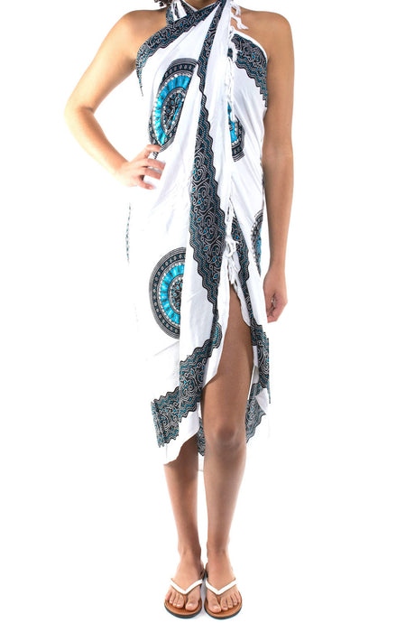 sarong white aqua blue black