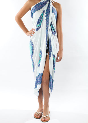 sarong white turquoise blue 100x170 3