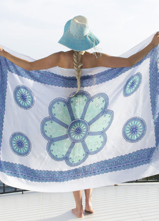SARONG WHITE TURQUOISE BLUE