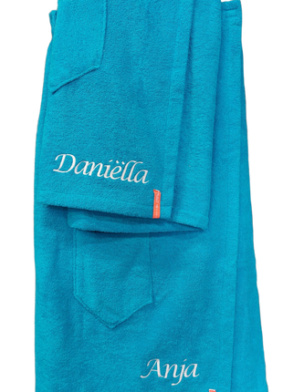 Saunakilt dames met naam turquoise