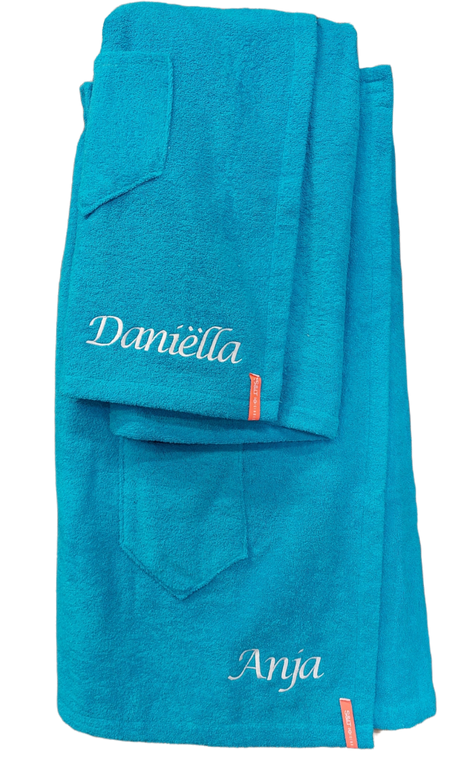 Saunakilt dames met naam turquoise