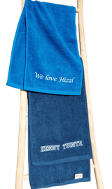 Sporthanddoek met borduring navy en kobalt