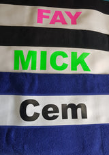 Sporthanddoek met naam zwart, kobalt