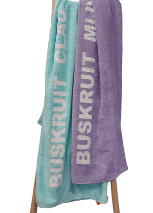 Strandlaken badstof met print lila en mint