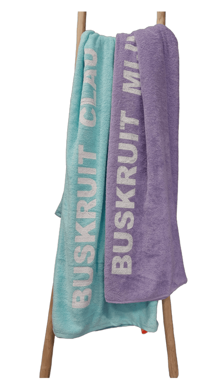 Strandlaken badstof met print lila en mint
