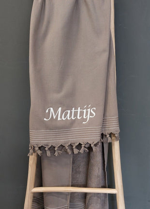 Walra hamamdoek taupe borduring