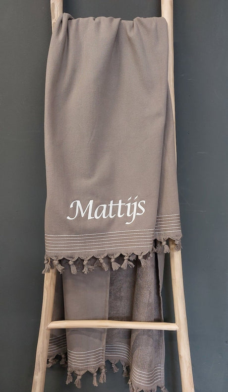 Walra hamamdoek taupe borduring